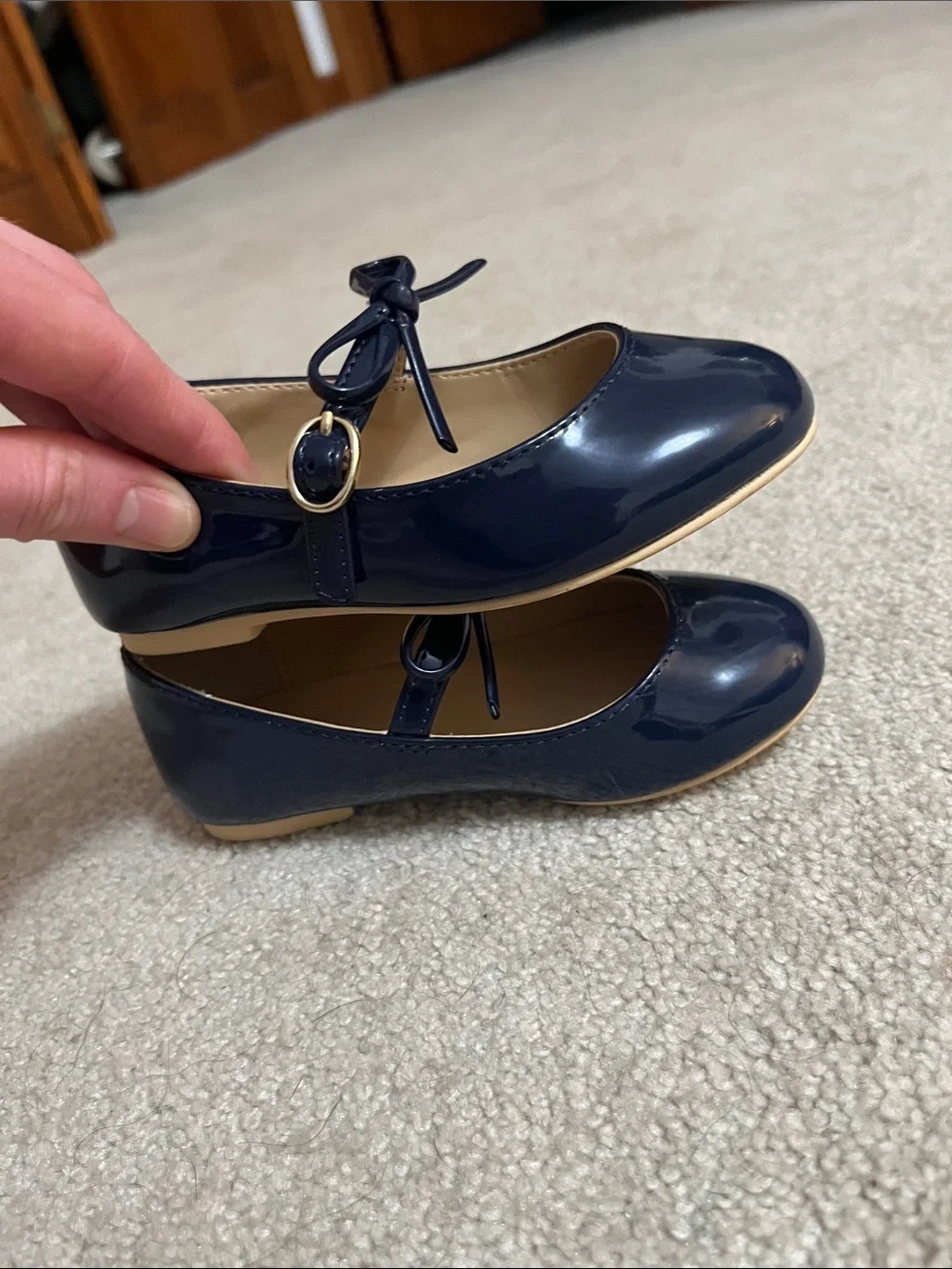 Janie and Jack Navy Patent Mary Janes with Bow Strap